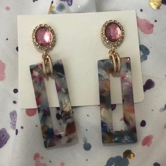 Pink and Colorful Dangle Earrings - Picture 5 of 6